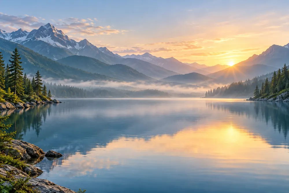 湖泊与山峦风景